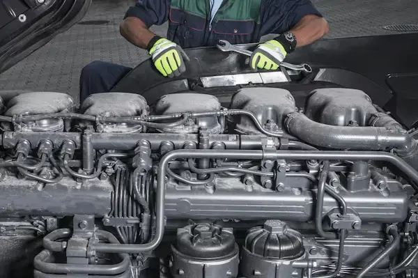 Diesel mechanic servicing heavy trucks and diesel engines